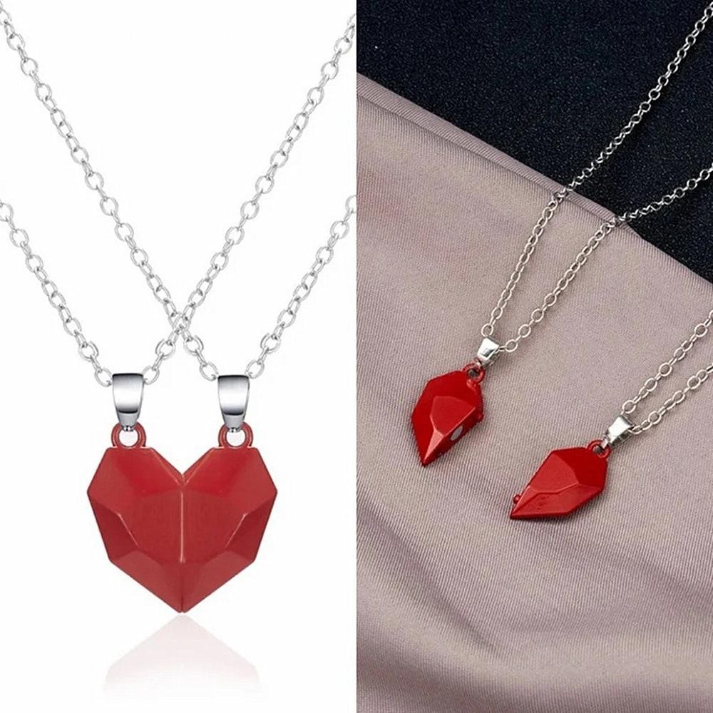 Couple Pendant Necklace Magnetic Heart Electrocardiogram Splicing Valentine Gift