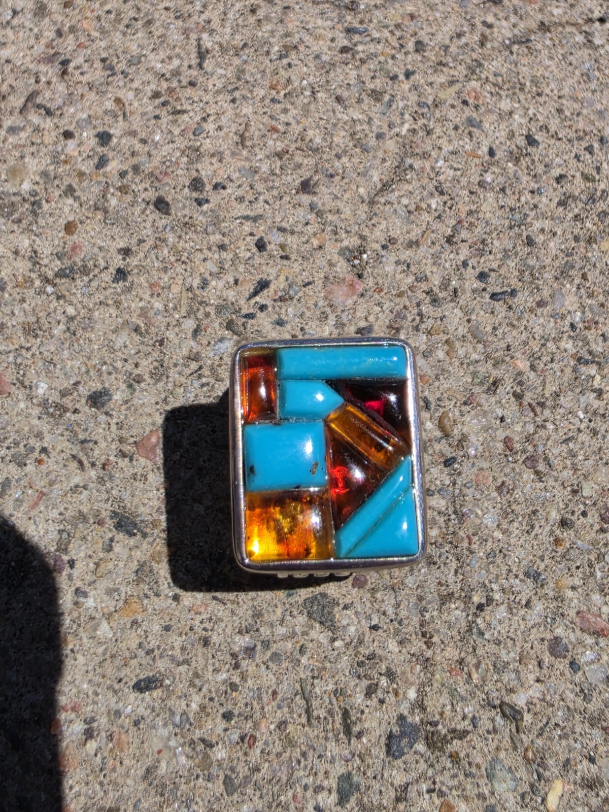 MINE FINDS BY JAY KING Turquoise & Amber Mosaic Sterling Silver Ring