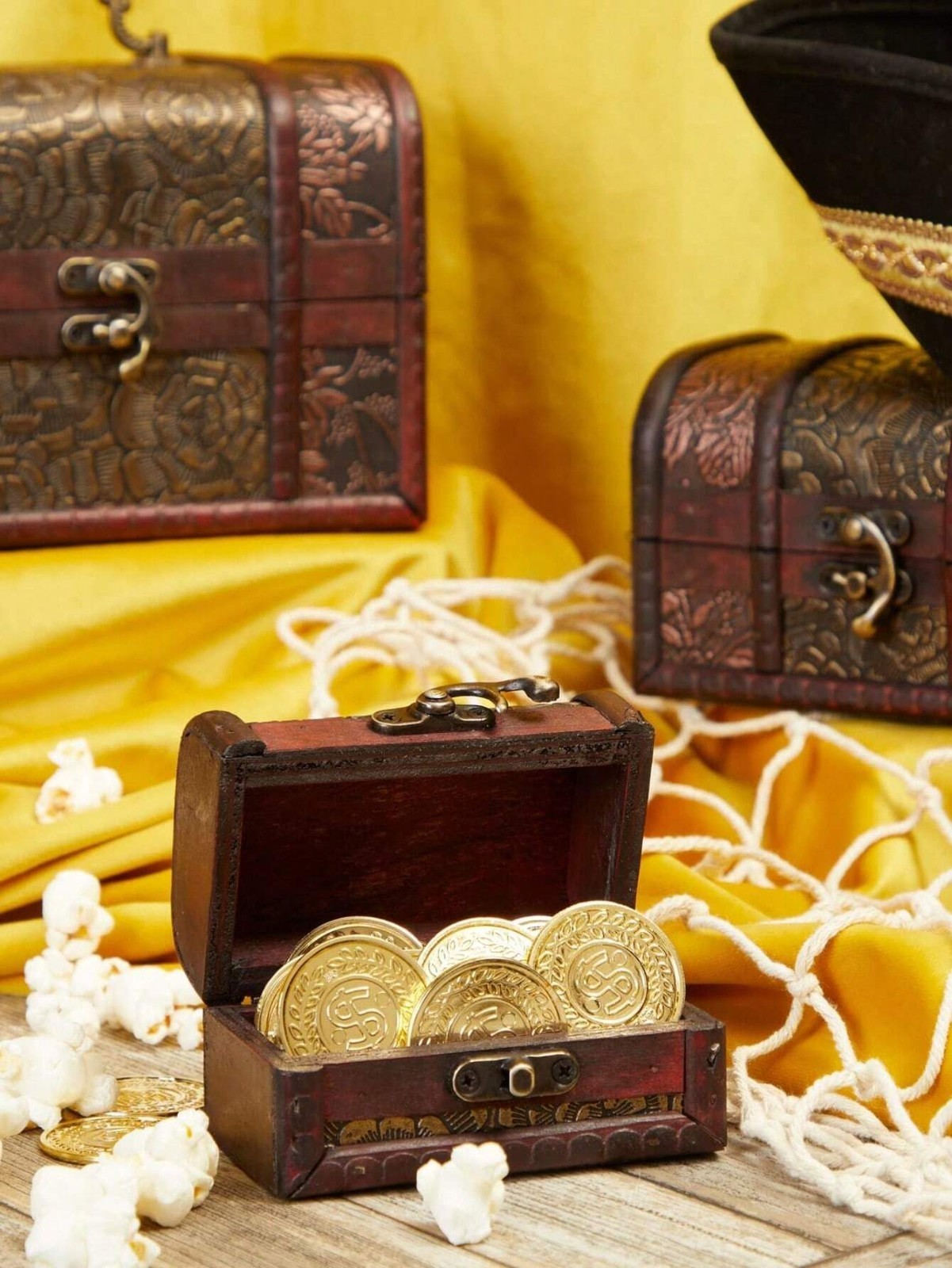 New 3Pc Vintage Wooden Treasure Chest Box Jewelry Storage Retro Antique Charming