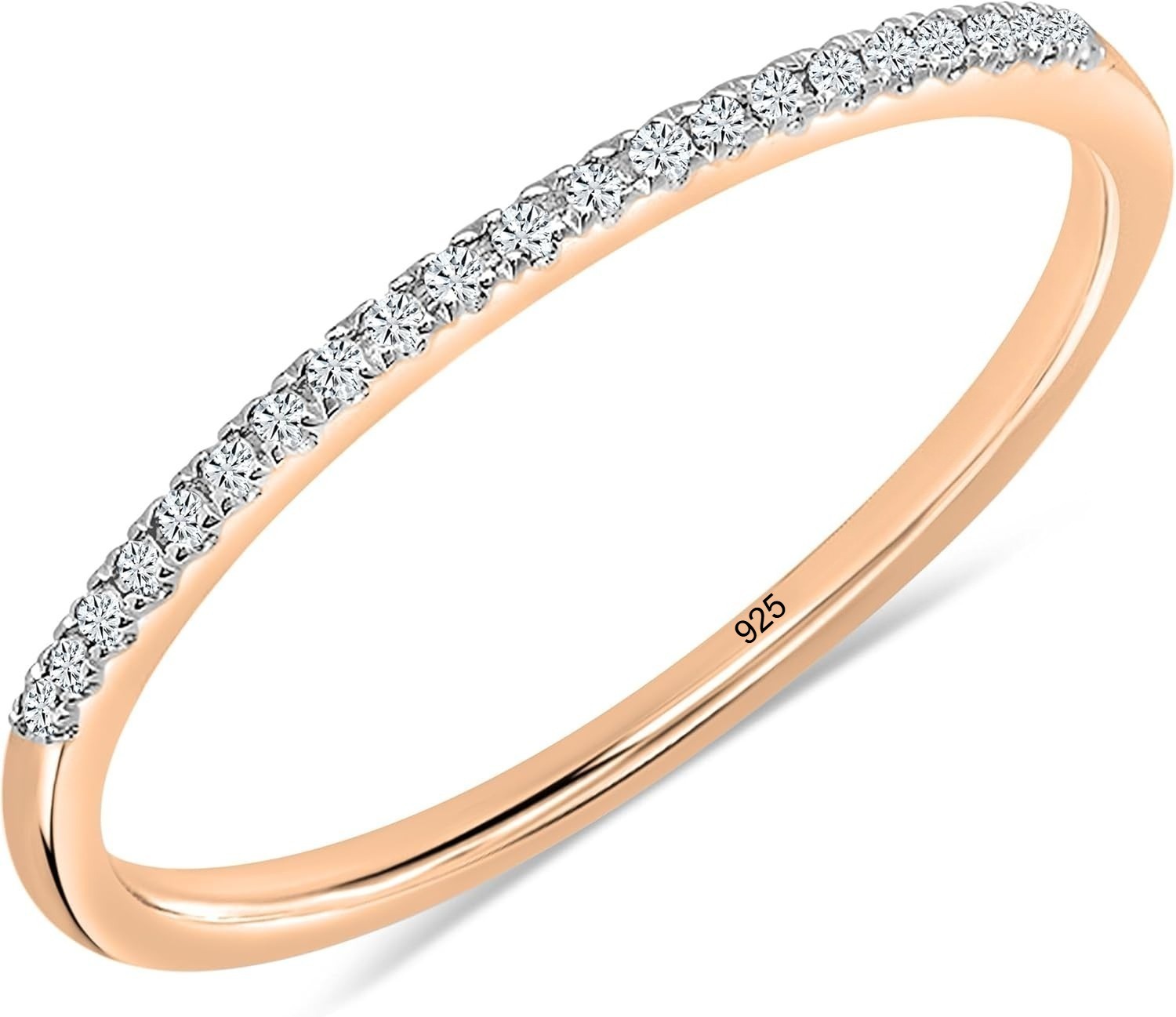 Solid 925 Silver Stackable Ring 0.08cttw Natural Diamond Eternity Band 1mm Thin