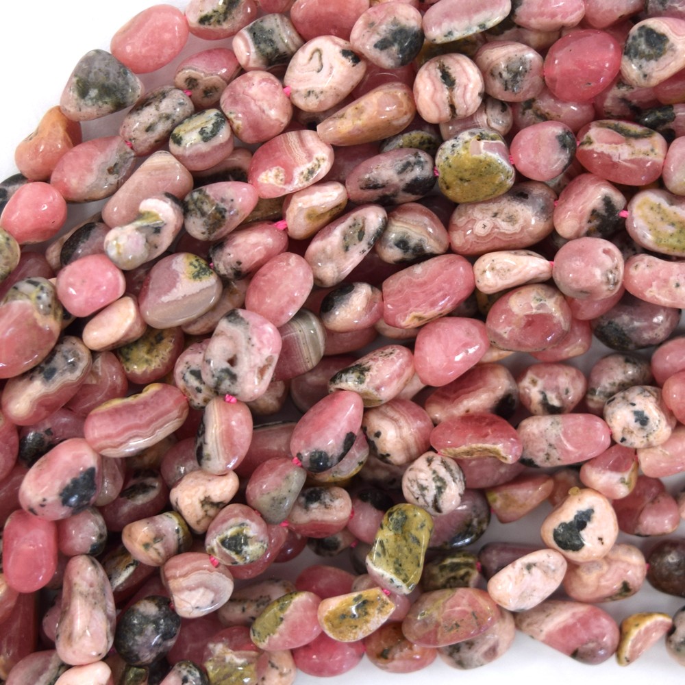 6mm – 10mm natural Argentina pink rhodochrosite pebble nugget beads 15.5″ strand