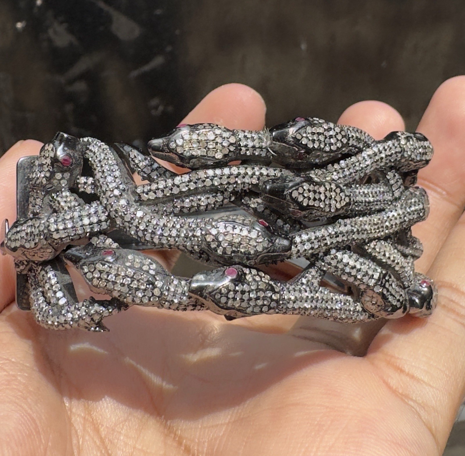 Natural Diamond Snake Bangle 925 Sterling Silver Victorian Handmade Jewelry