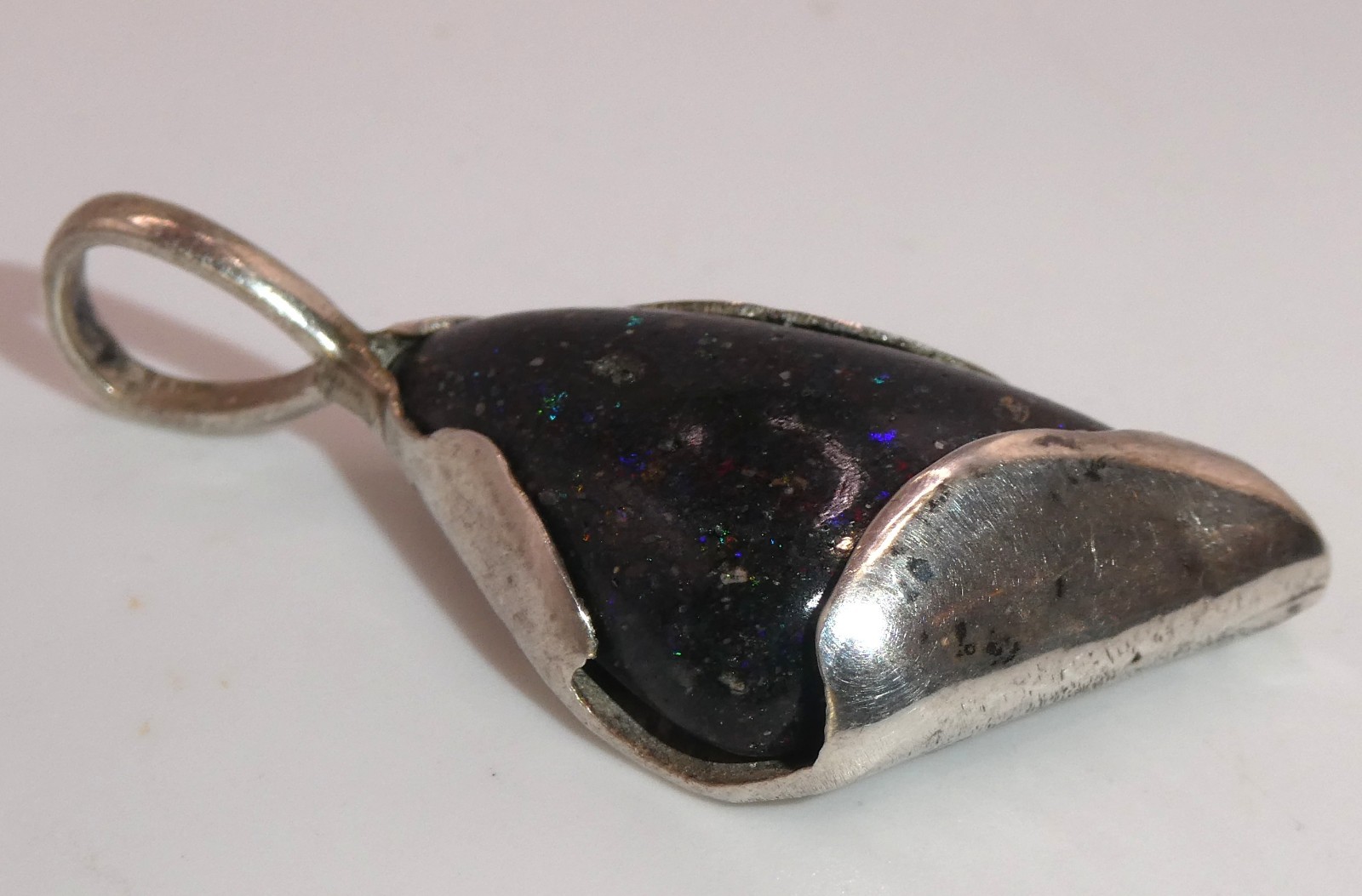 Sterling Silver Pendant Black Matrix Fire Opal Handcrafted Artisan Studio OOAK