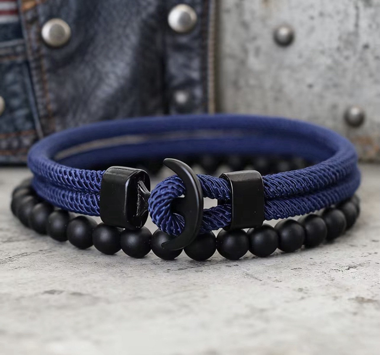 2pcs Men’s Bracelets with 4mm Cord and Onyx Beads, Unisex, Women, 20cm