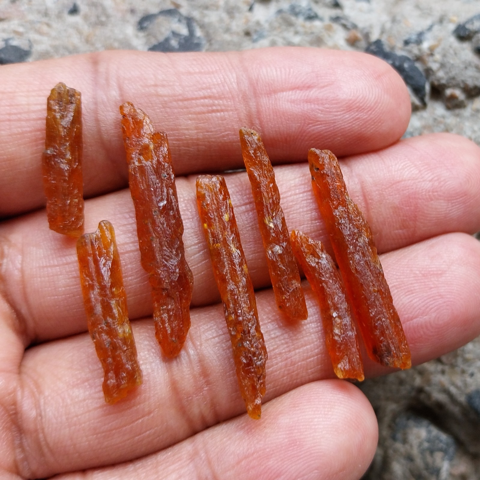 31 Carat 17 to 35 MM Natural Orange Kyanite Crystal Raw Rough Pencil 9 Piece Lot