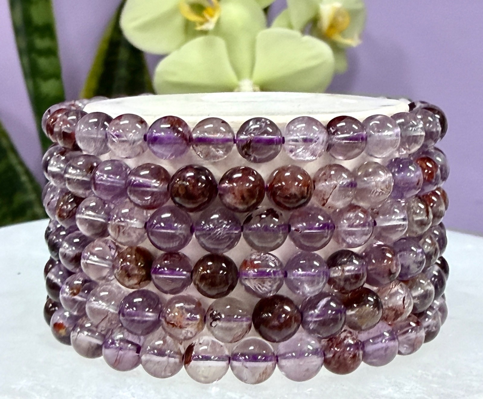 Wholesale 6 Pcs 6mm Natural Super 7 Crystal Healing Stretch Bracelet 7.5”