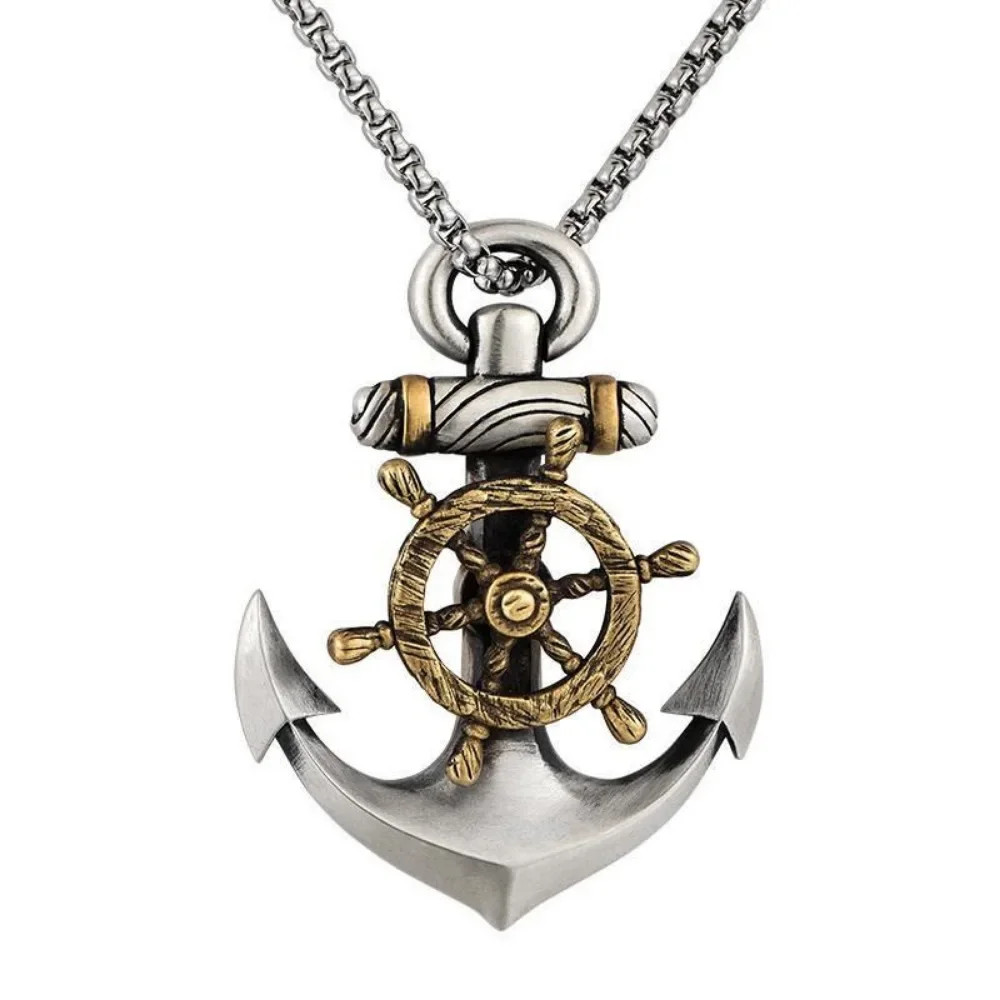 Retro Navy Pirate Anchor Pendant Necklace Men Women Rudder Punk Jewelry Gift