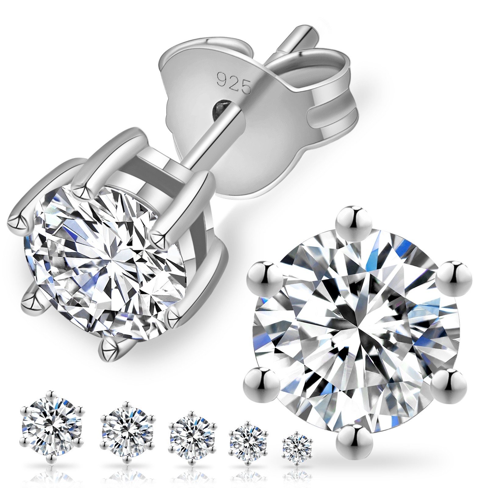 Moissanite Stud Earrings 925 Sterling Silver D VVS1 GRA Certified 1CT & 2CT