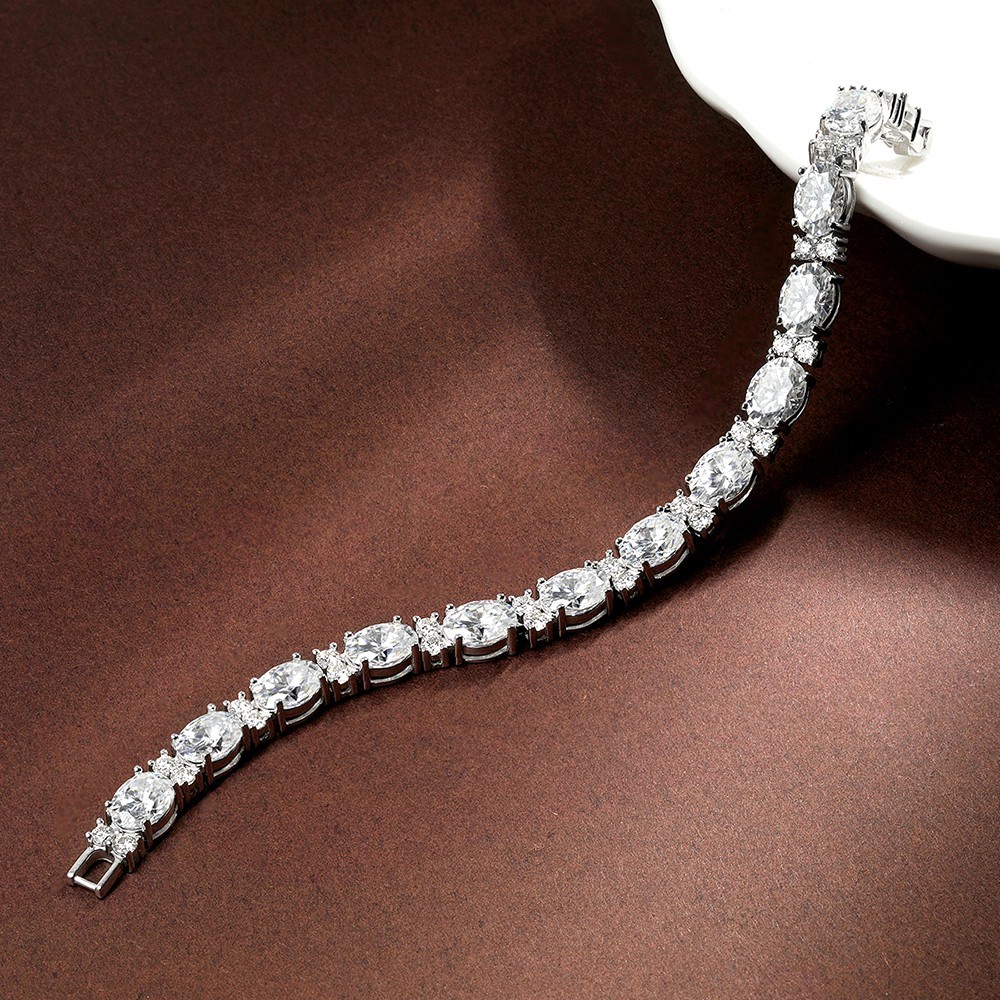 6*8mm Oval Cut Real Moissanite Tennis Bracelet Women 925 Sterling Silver Chain