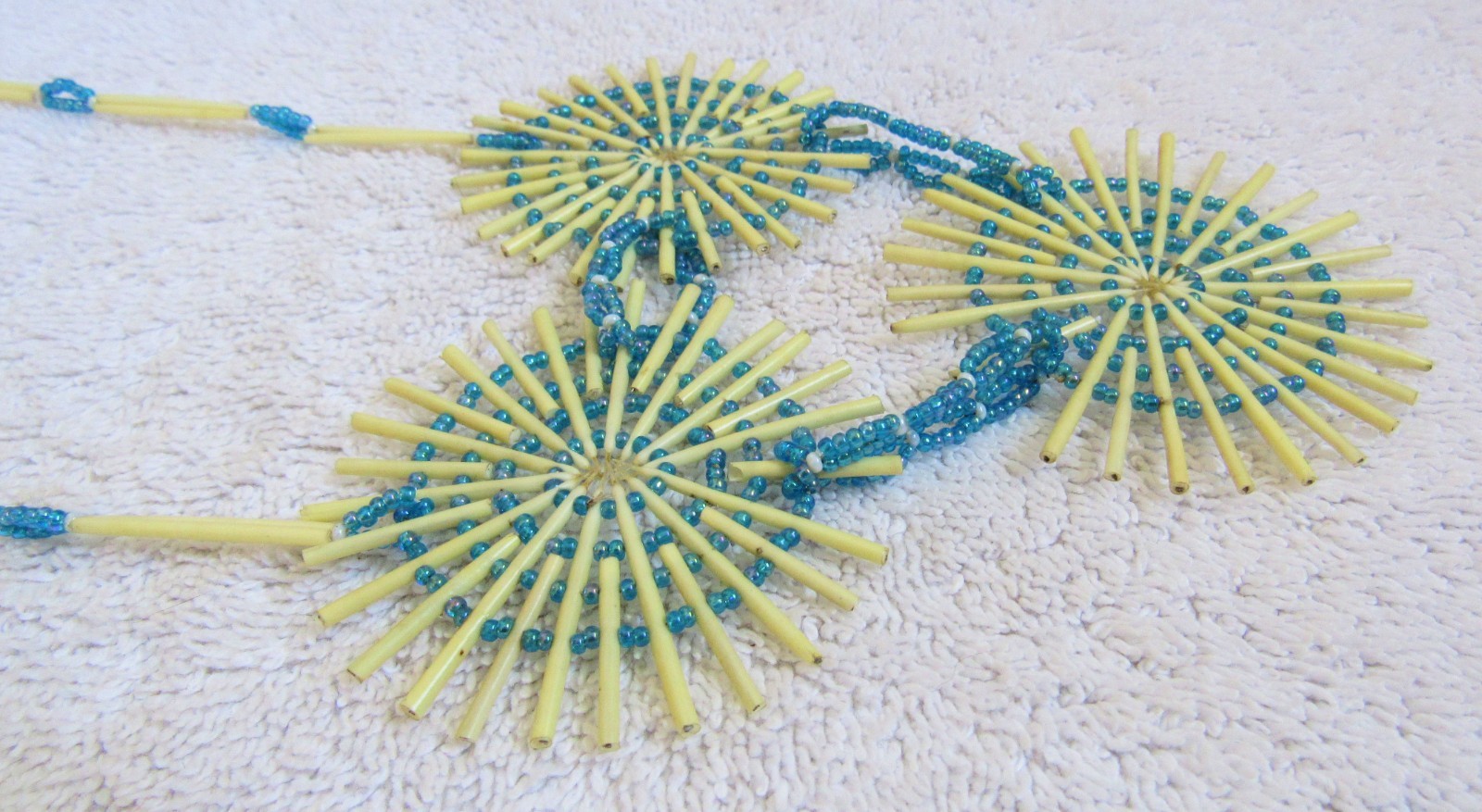 Old Sioux Indian Porcupine Quill & Beads Beadwork Medallion Pendants & Necklace