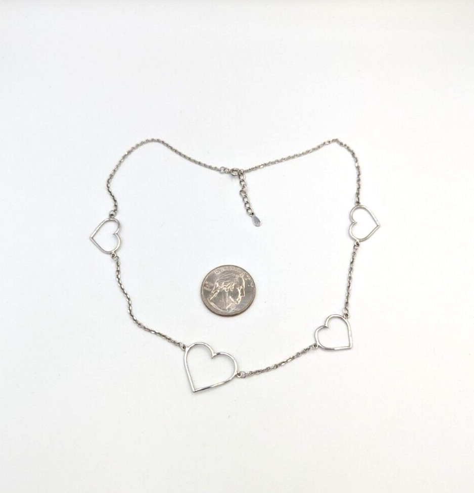 Fuzion Creations Sterling Silver Heart Stations Necklace 925 Marked 16.5″ Long