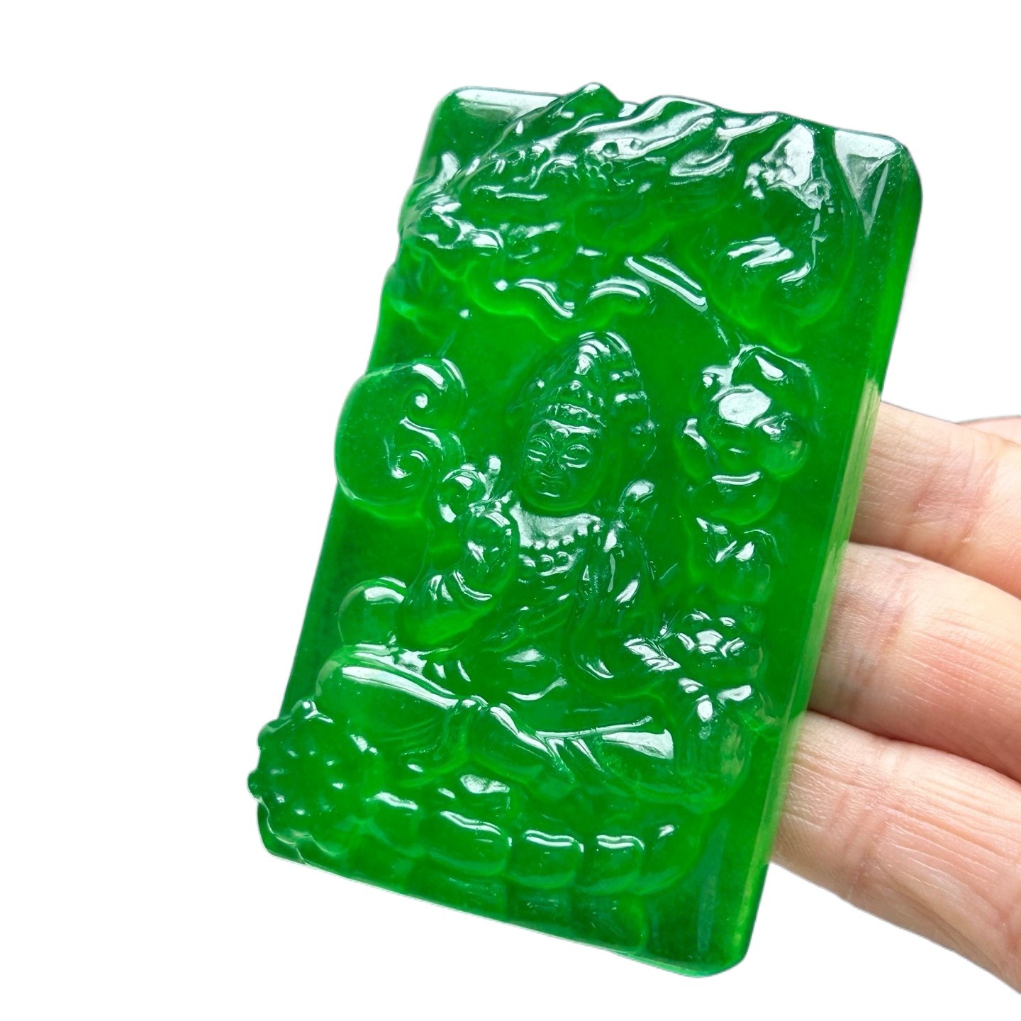 Natural Ice Green Burmese Jadeite Carved Kwan-yin Pendant Necklace Jewelry