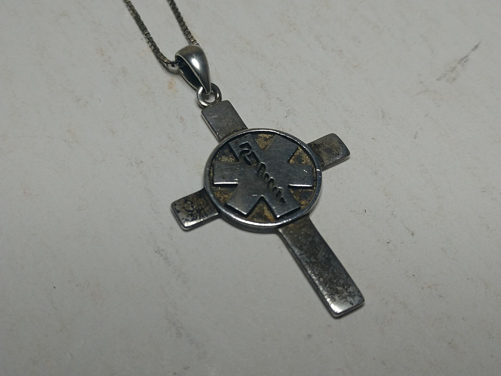 Vintage Peter Stone Sterling Silver 6.5g Medical Cross Pendant Necklace