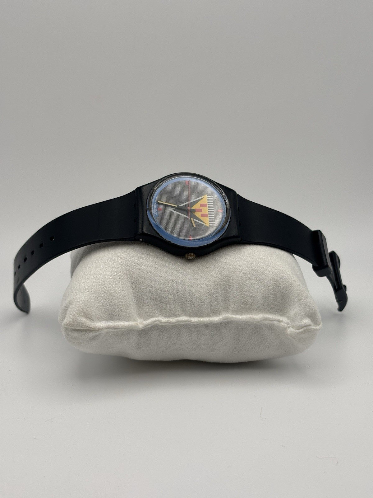Vintage Swatch Lancelot Mens Watch 34mm Black Case GB110 Swiss New Battery