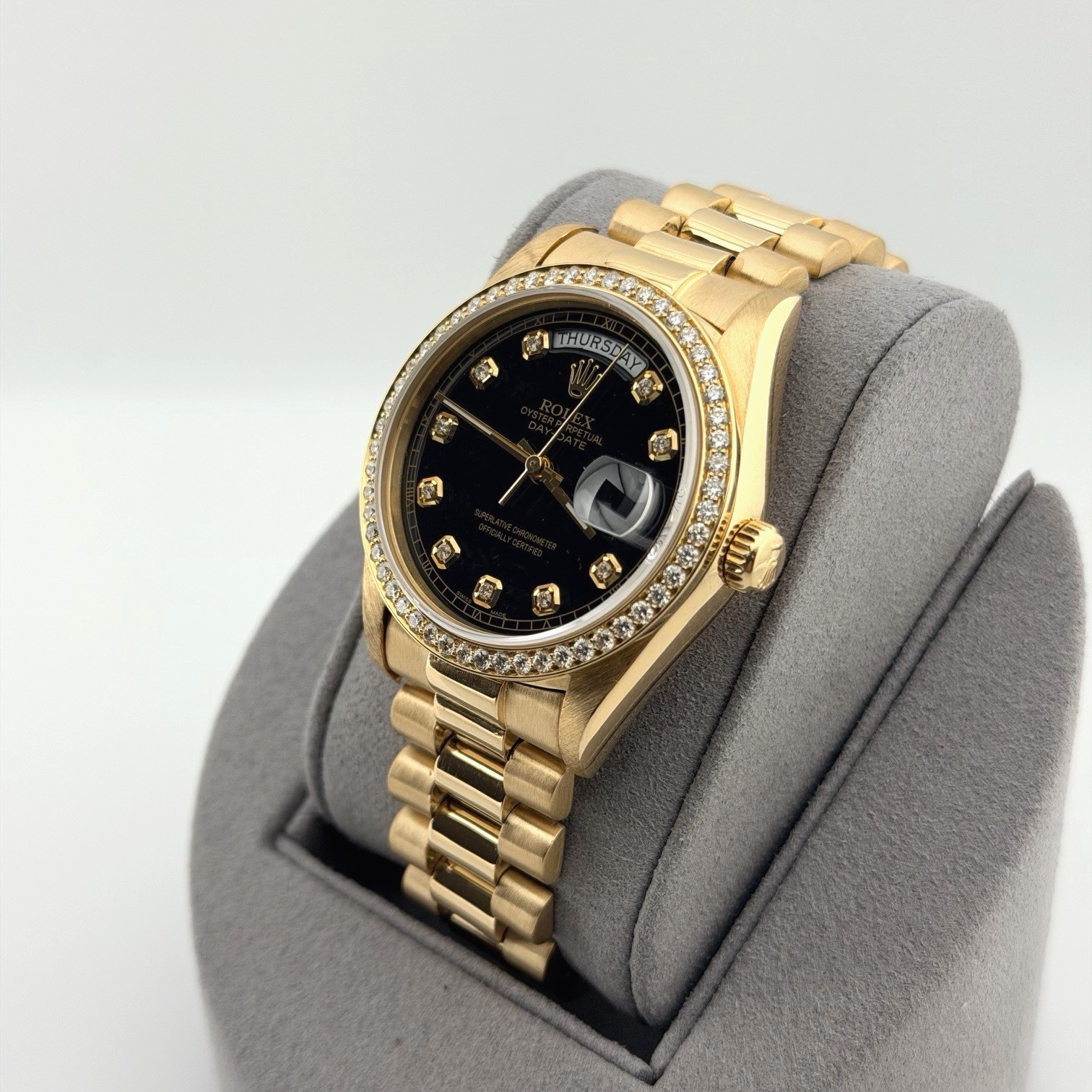Rolex Day Date President 18038 36mm Quickset Black Diamond Dial & Bezel 18K Gold