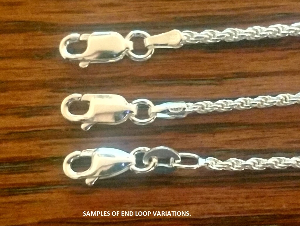Rope Chain Necklace – 16 inch* (1.7mm* wide) – Sterling Silver – Made Italy [BN]