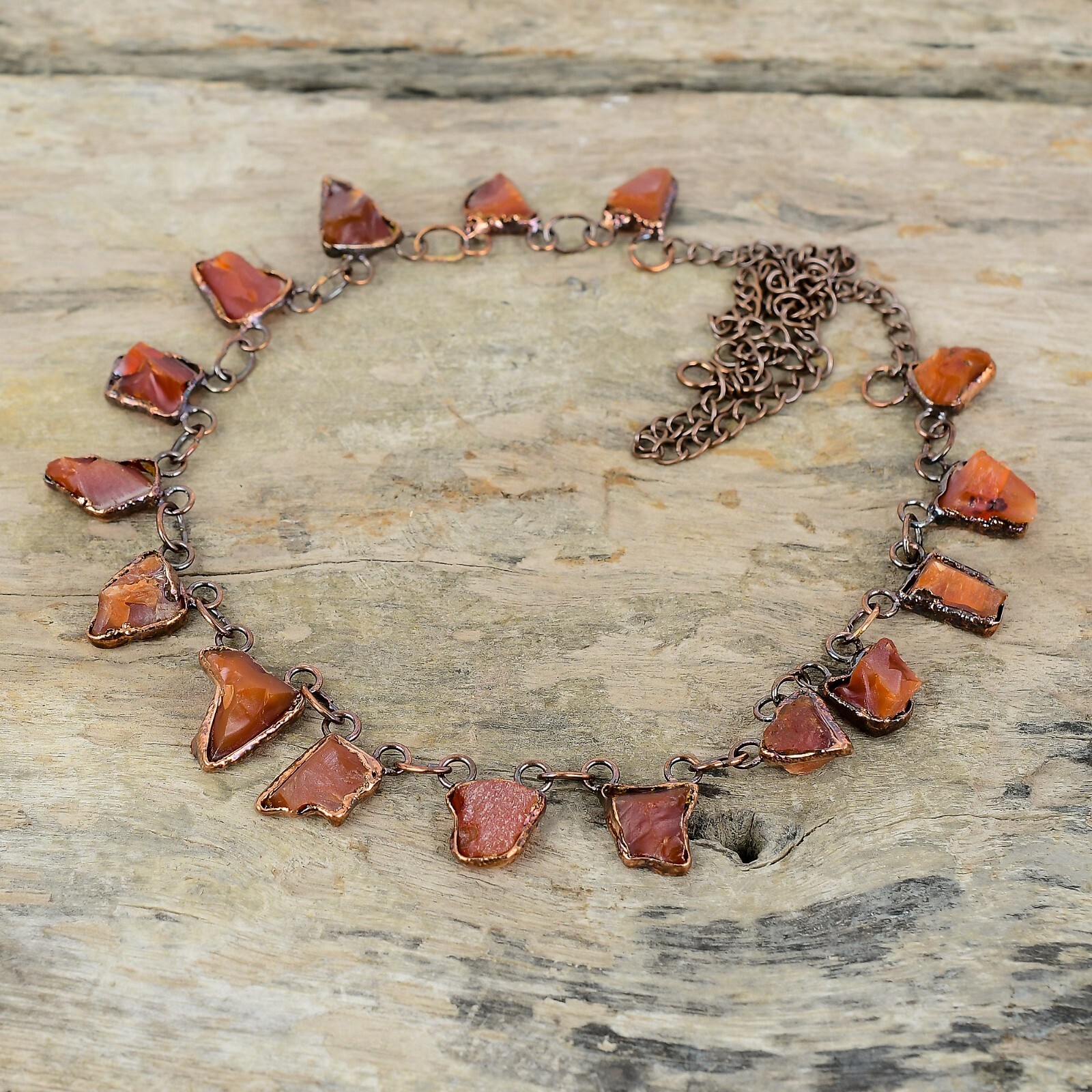 Carnelian Rough Copper Friend Gift Electroformed Chain Adjustable Necklace 18.0″