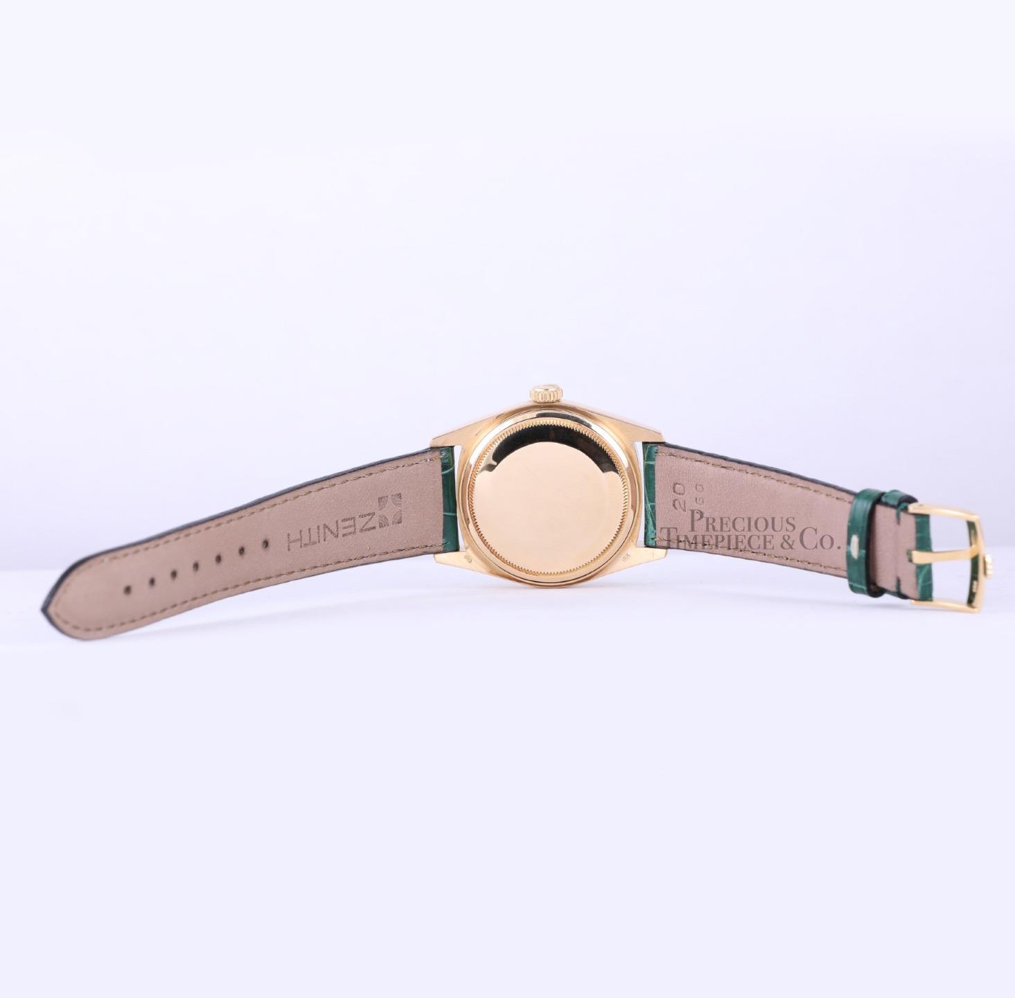 Rolex Day-Date 36mm President 18k Gold 18038-Green Stick Dial-Green Leather Band