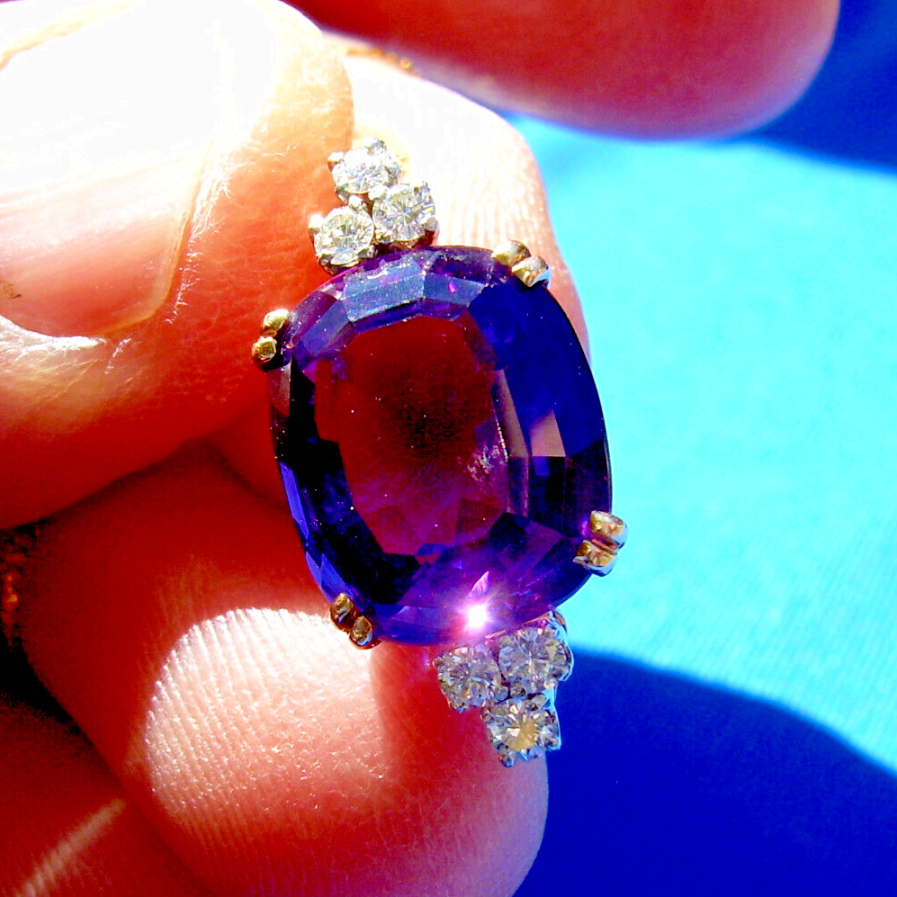 Original EARTH MINED AMETHYST DIAMOND Deco Style Necklaces SOLID 14K GOLD 20″ in