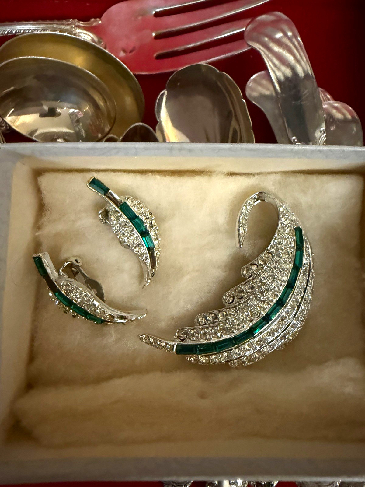 John M. Roberts Son Co. Signed Baguette Rhinestone Brooch Pin & Earrings