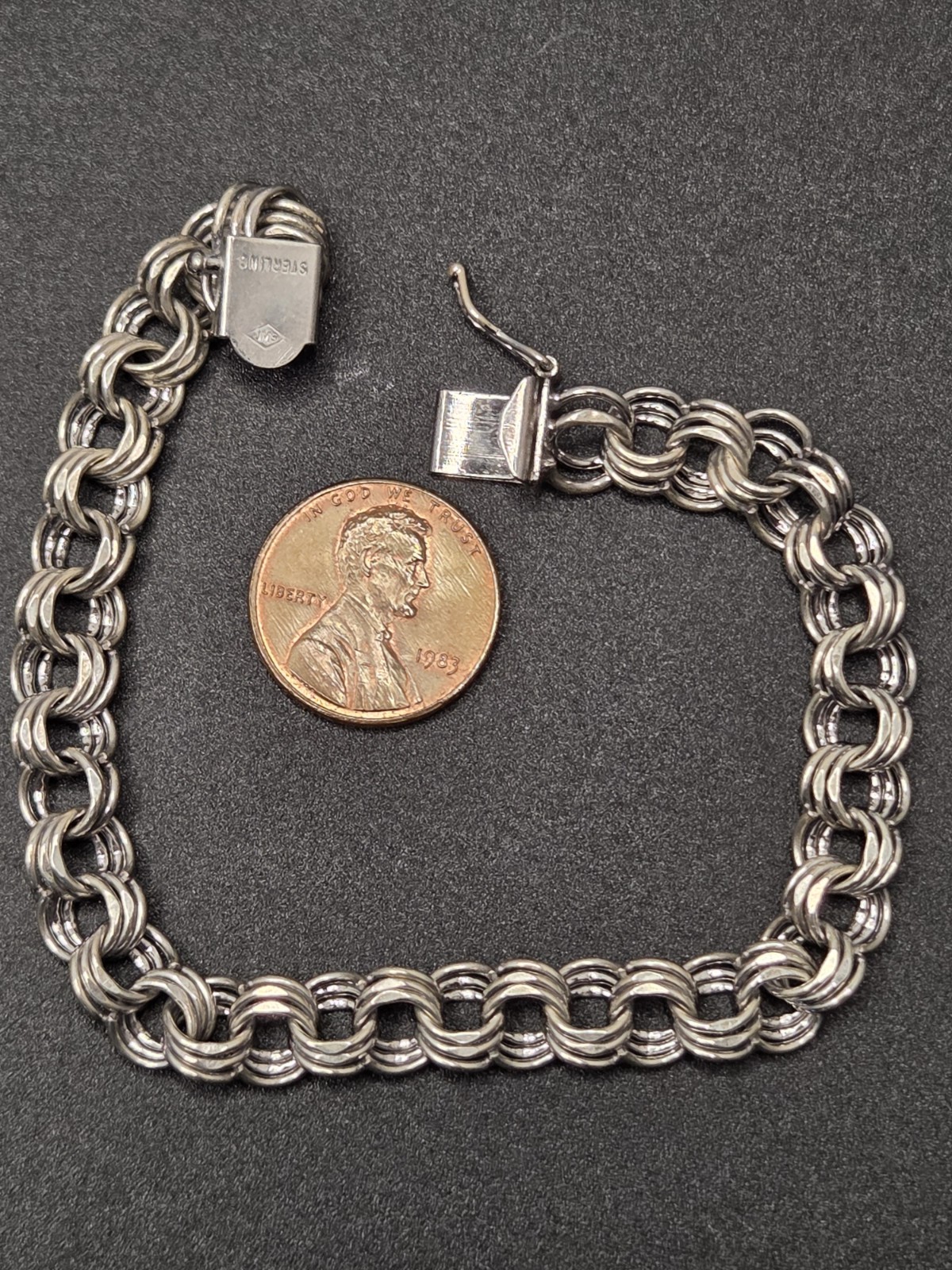 JMS 925 Sterling Silver Round Triple Circle Links 7″ Bracelet 14.4g