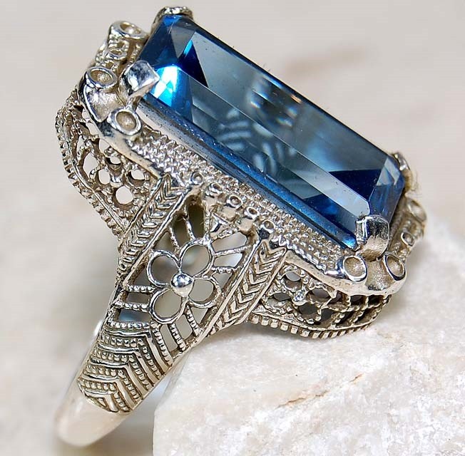 12CT Aquamarine 925 Solid Sterling Silver Art Style Ring Sz 6,7,8 US1