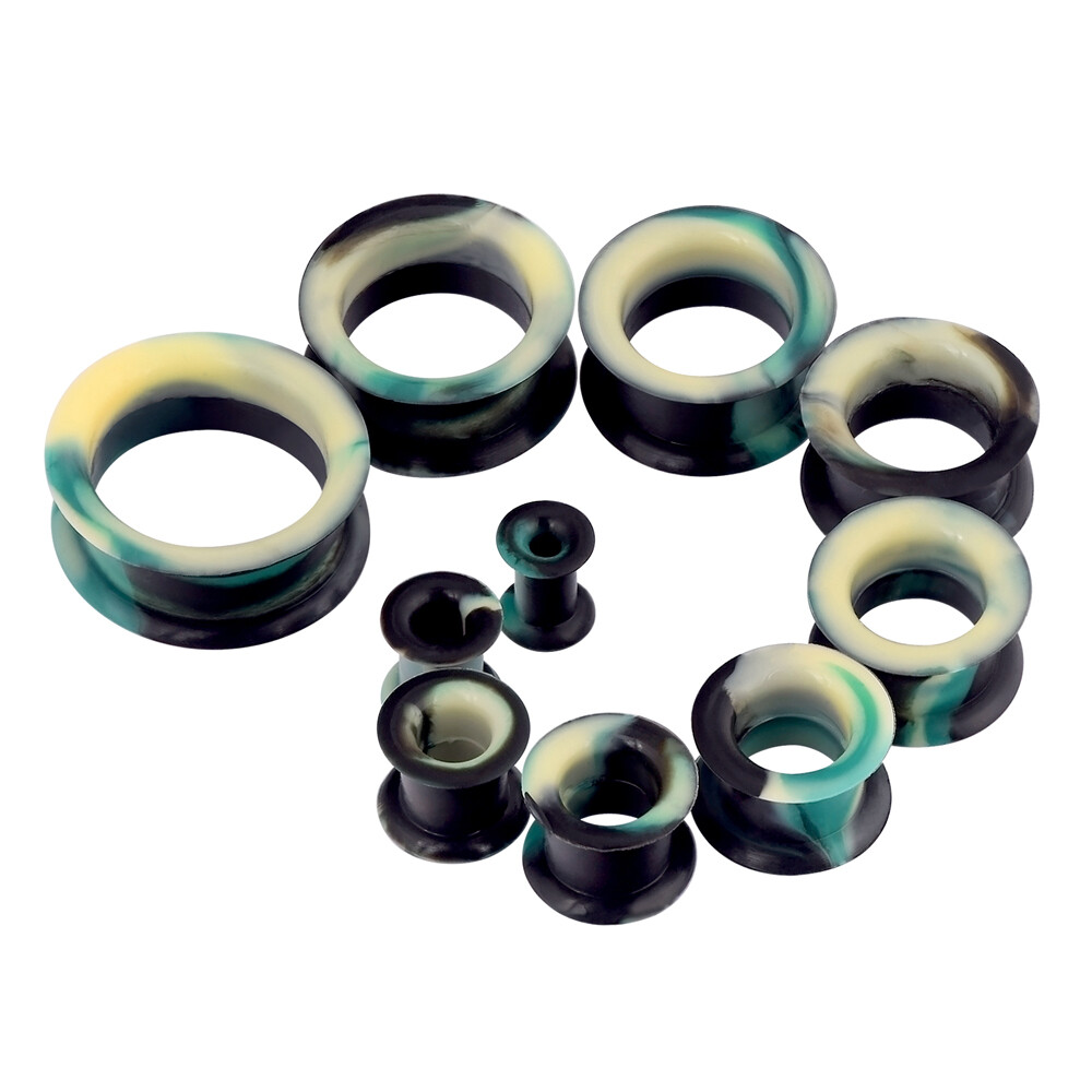 Pair Turquoise&Black Thick Silicone Ear Gauges Flesh Tunnels Expander Plugs