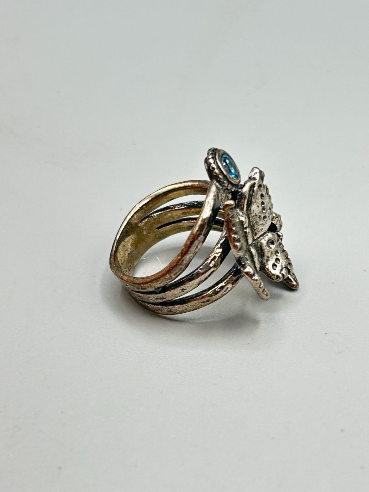 Vintage PZ Paz Creations Ring Size 7 Butterfly Blue Topaz Silver 925 Israel