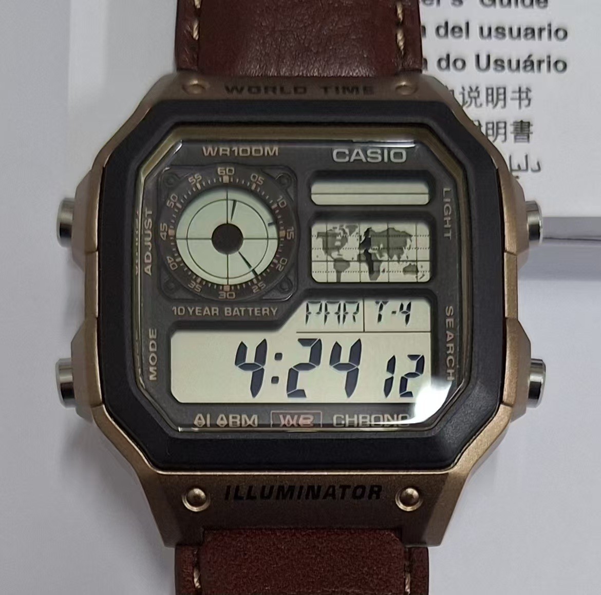Casio AE-1200WHL-5A Mens Watch Digital Sports World Leather Band AE1200WHL5A