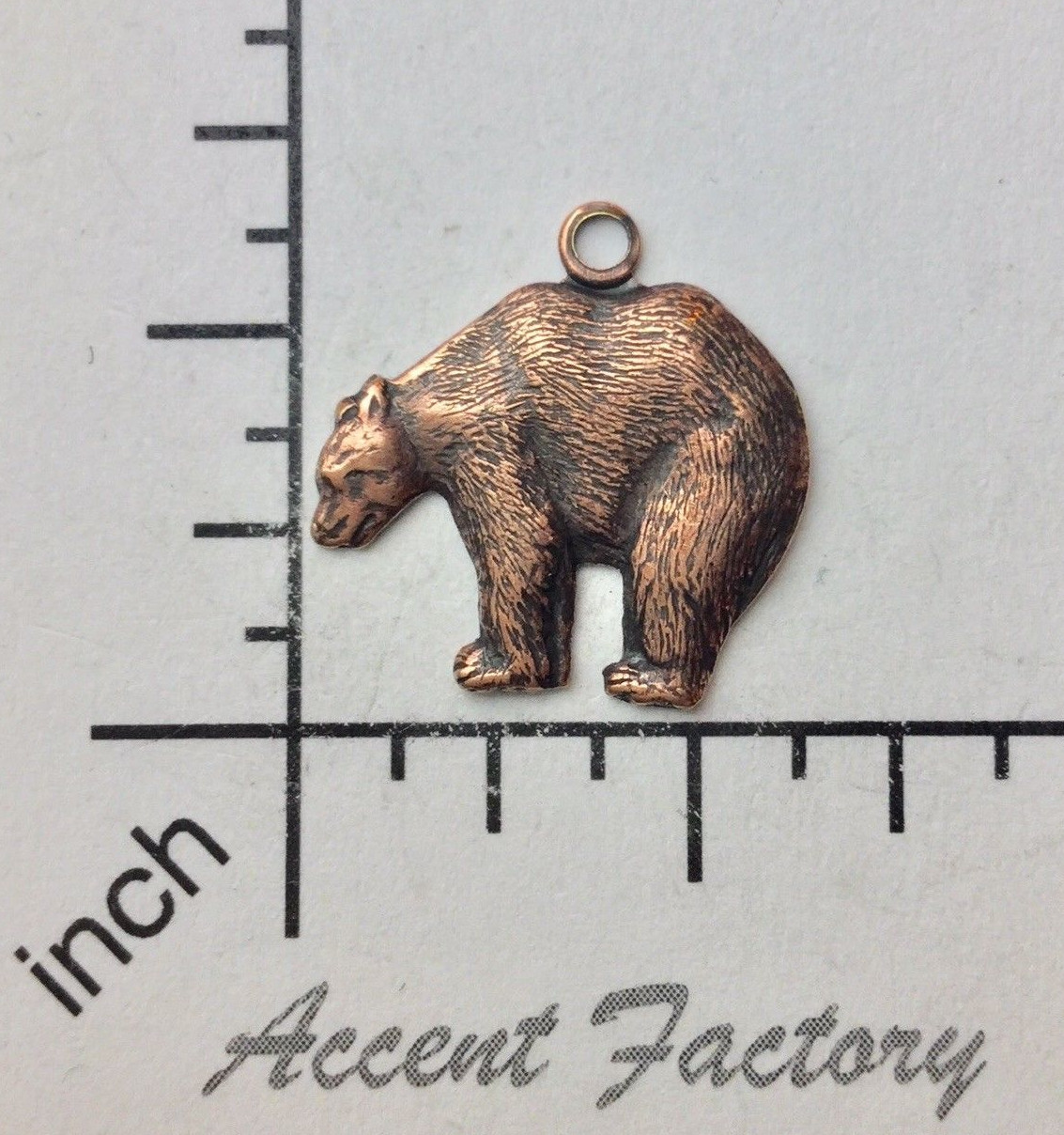 43635- 2 Pc Small Bear Charm Jewelry Finding w/Ring Copper Ox