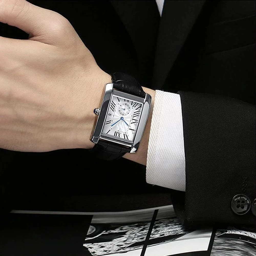 Men’s Watches Casual Retro Rectangular Waterproof Dress Analog Quartz Wri