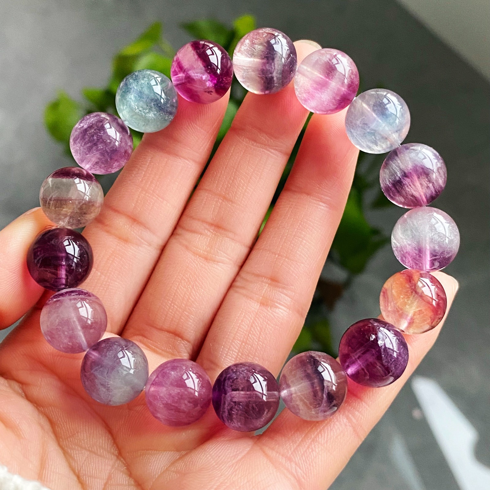 12.5mm Natural Color Fluorite Quartz Crystal Gemstone Beads Bracelet 2942