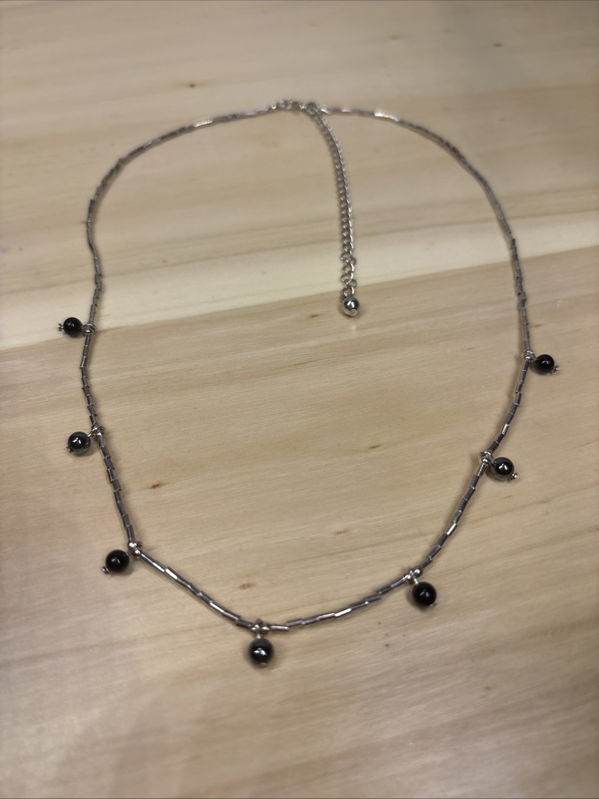 Vintage Sterling Silver Hematite Necklace , Clasp Marked 925