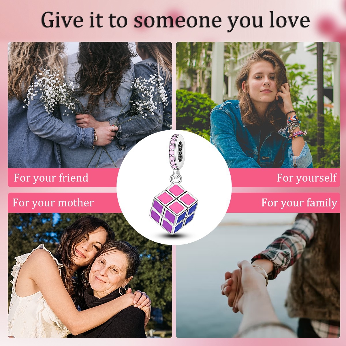 MULA 925 Sterling Silver Charm Colorful Rotating Magic Cube for Women Bracelet
