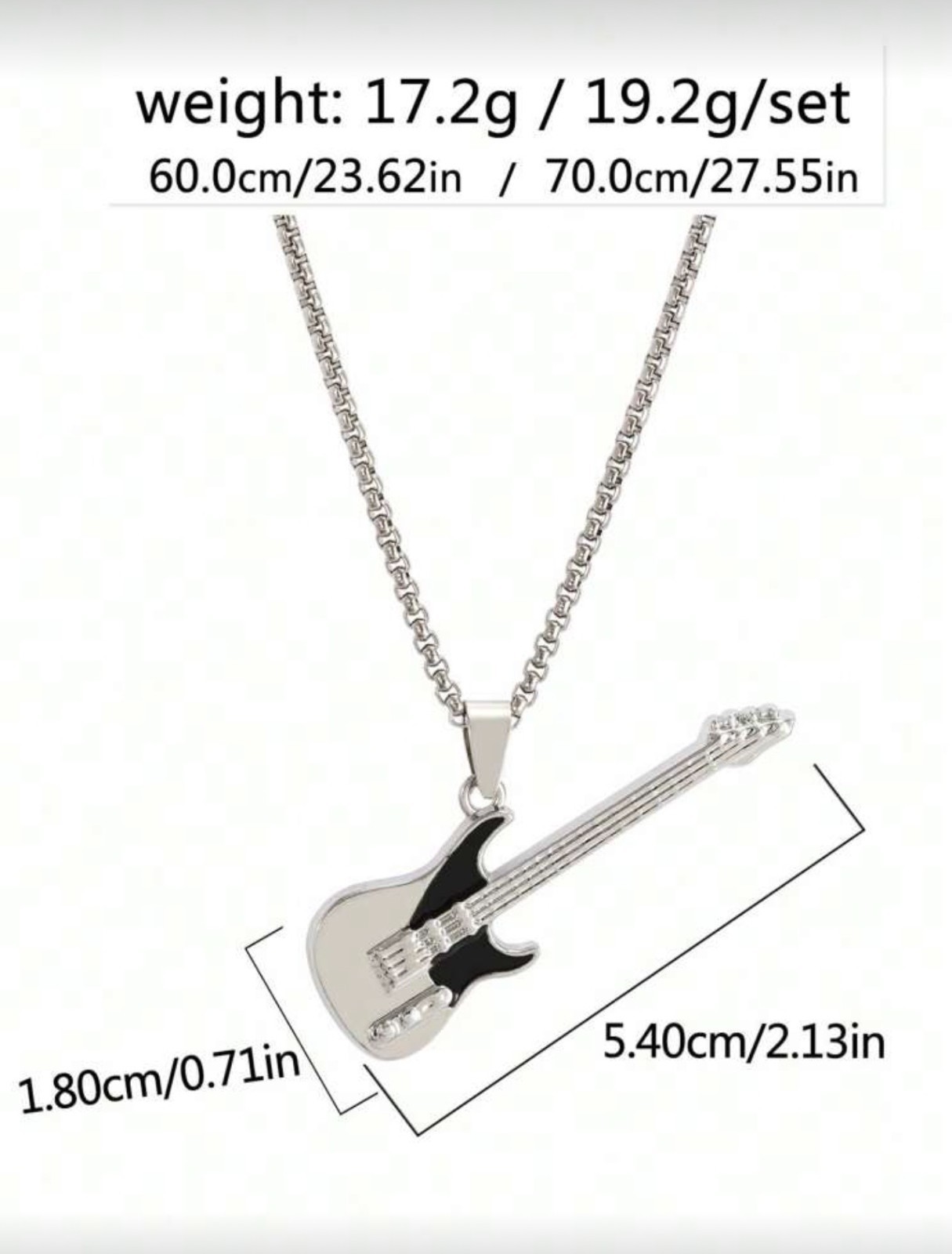 Stainless Steel Hip Hop Rock Guitar Pendant Necklace with 60cm Silver Chain UK