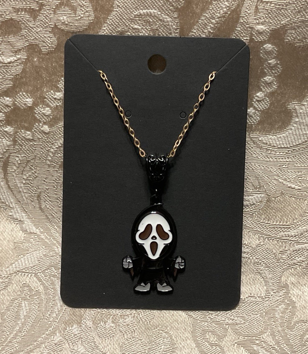 Scream Ghost Face Spooky Halloween Charm Gold Necklace 18”
