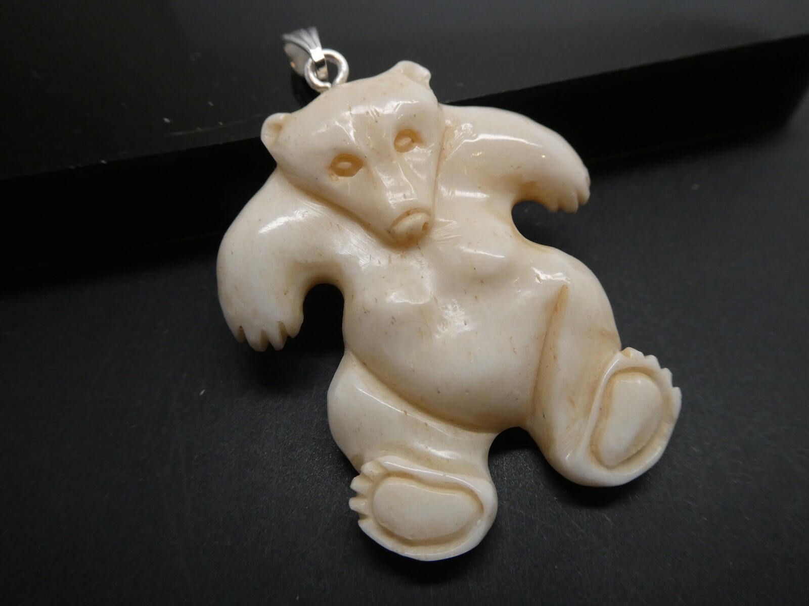 Polar Bear Carved Water Buffalo Bubalus Bubalis Bone Pendant Necklace With Cord