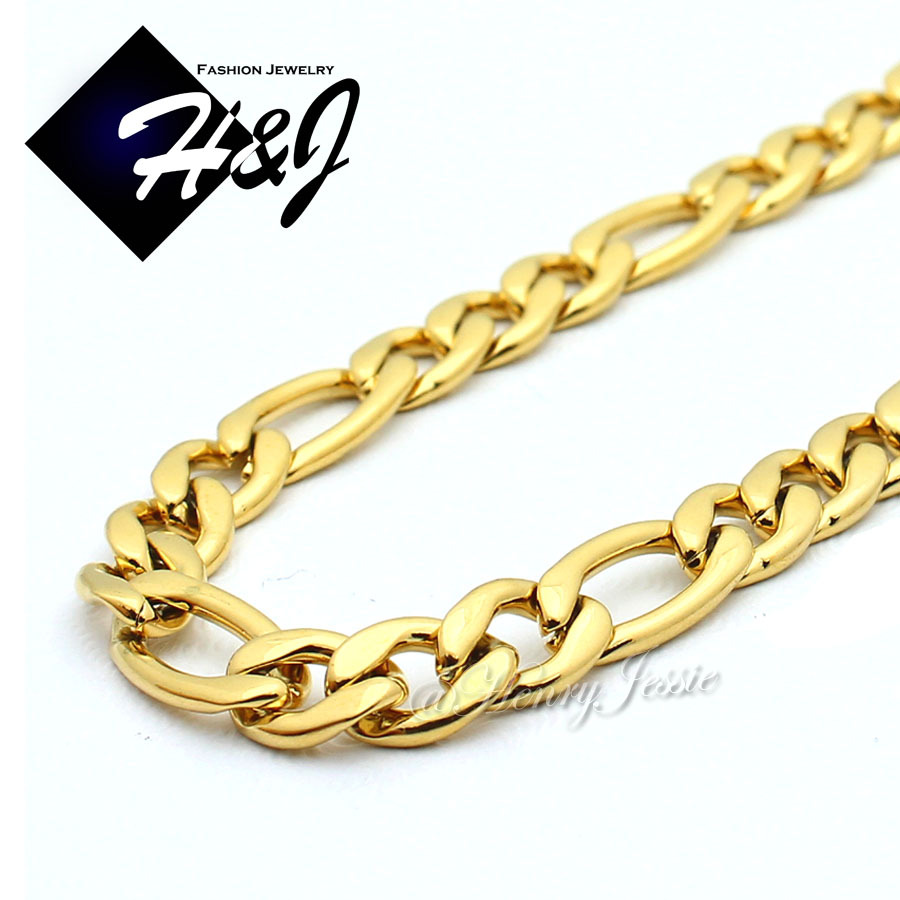 18″-36″MEN Stainless Steel 6mm Gold Plated Figaro Link Chain Cross Pendant*J2