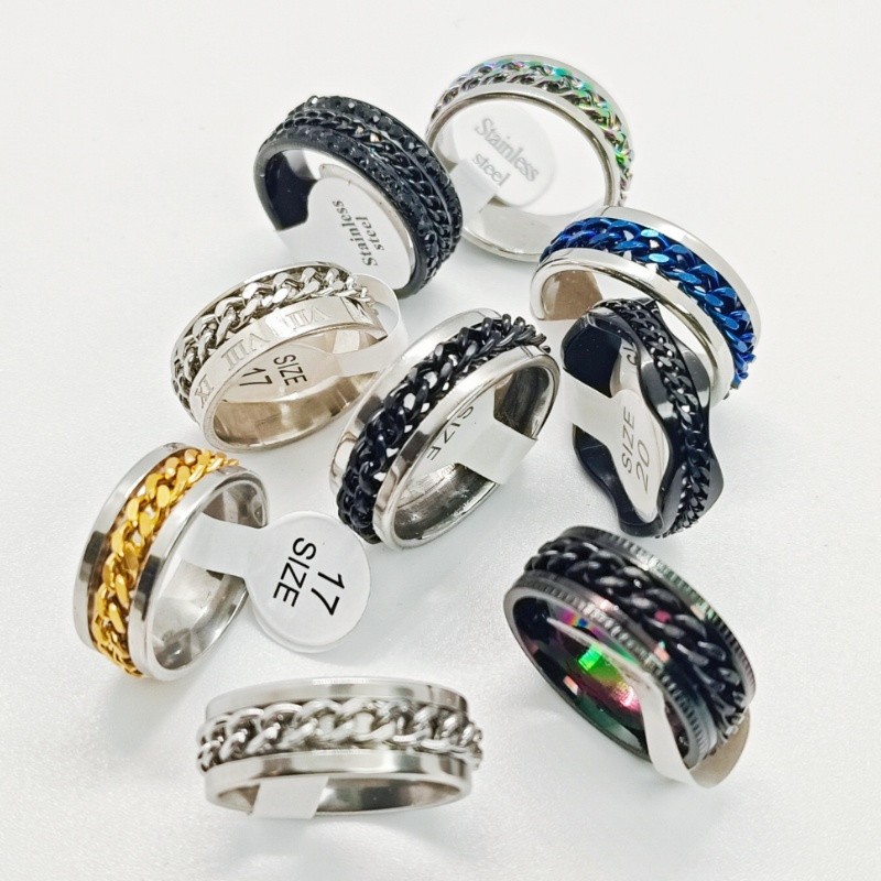36 Pcs Rotatable Chain Punk Steel Ring Set Stress Relief Unisex Daily Jewelry