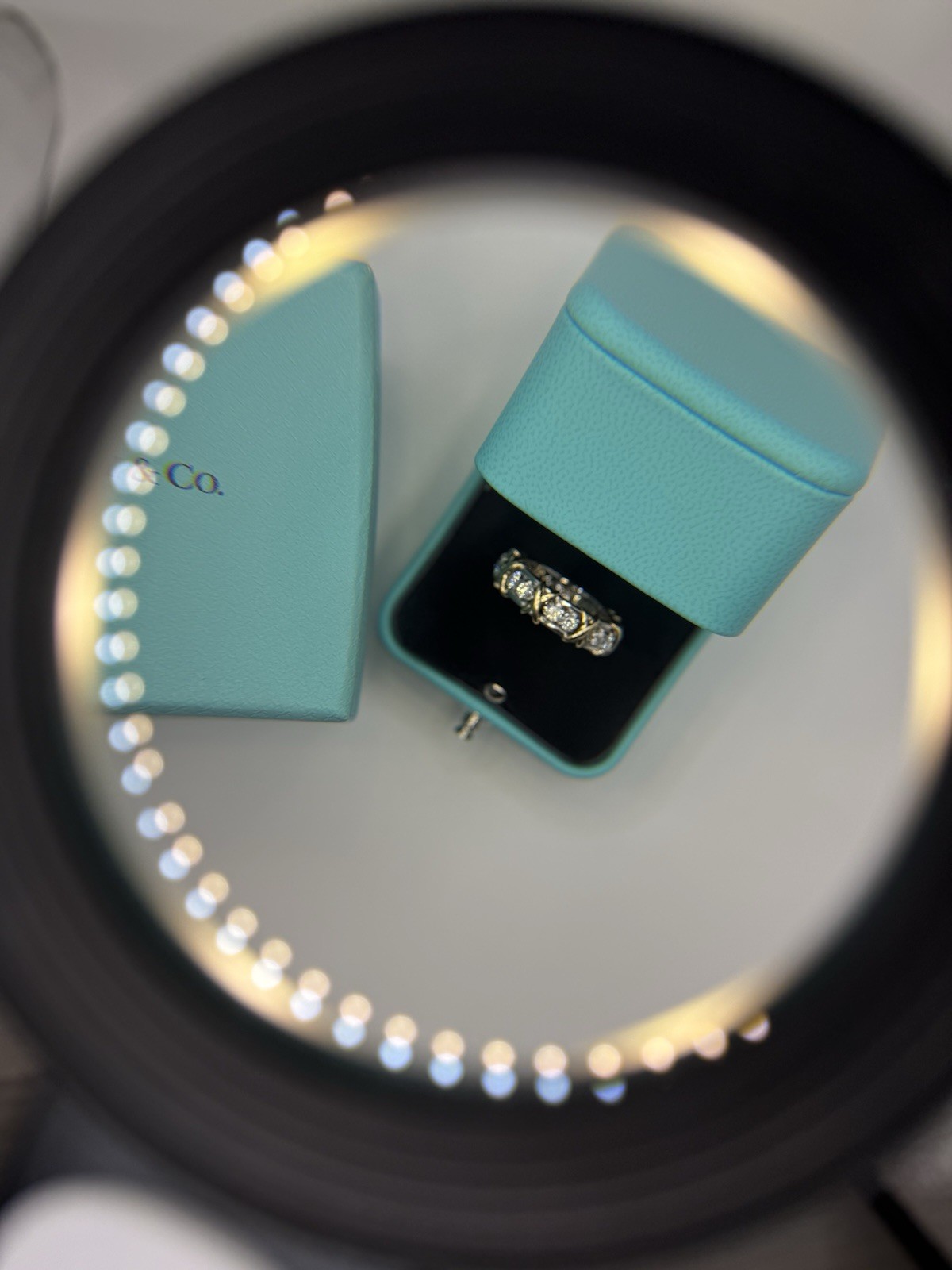 TIFFANY & CO. SCHLUMBERGER 16 STONE X DIAMOND 18K GOLD PLATINUM RING SIZE 7.0