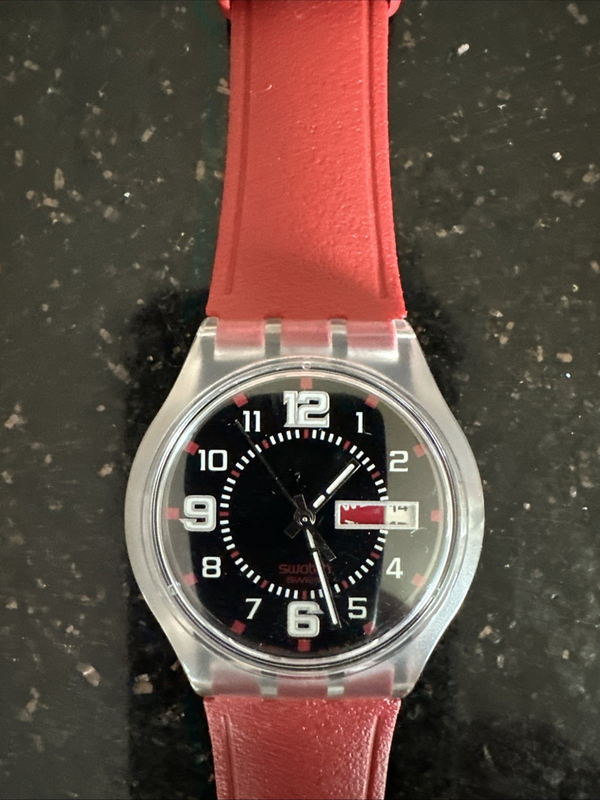 Swatch Jelly in Jelly “Ruby Touch” SUJK701 2007 New Red No Box Date Time Rare