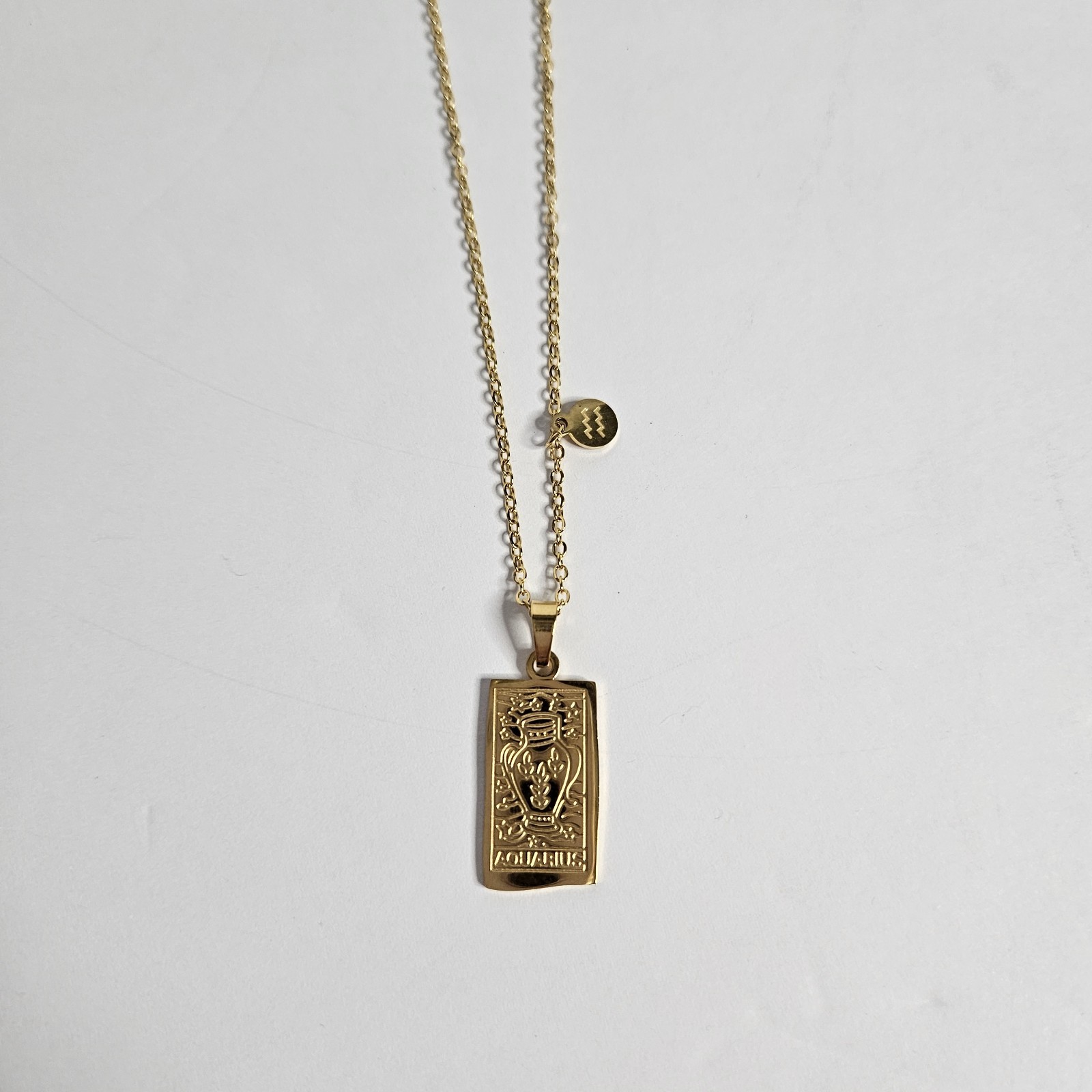 Aquarius Zodiac Astrology Necklace 16″ Reversible Pendant Gold Stainless Steel