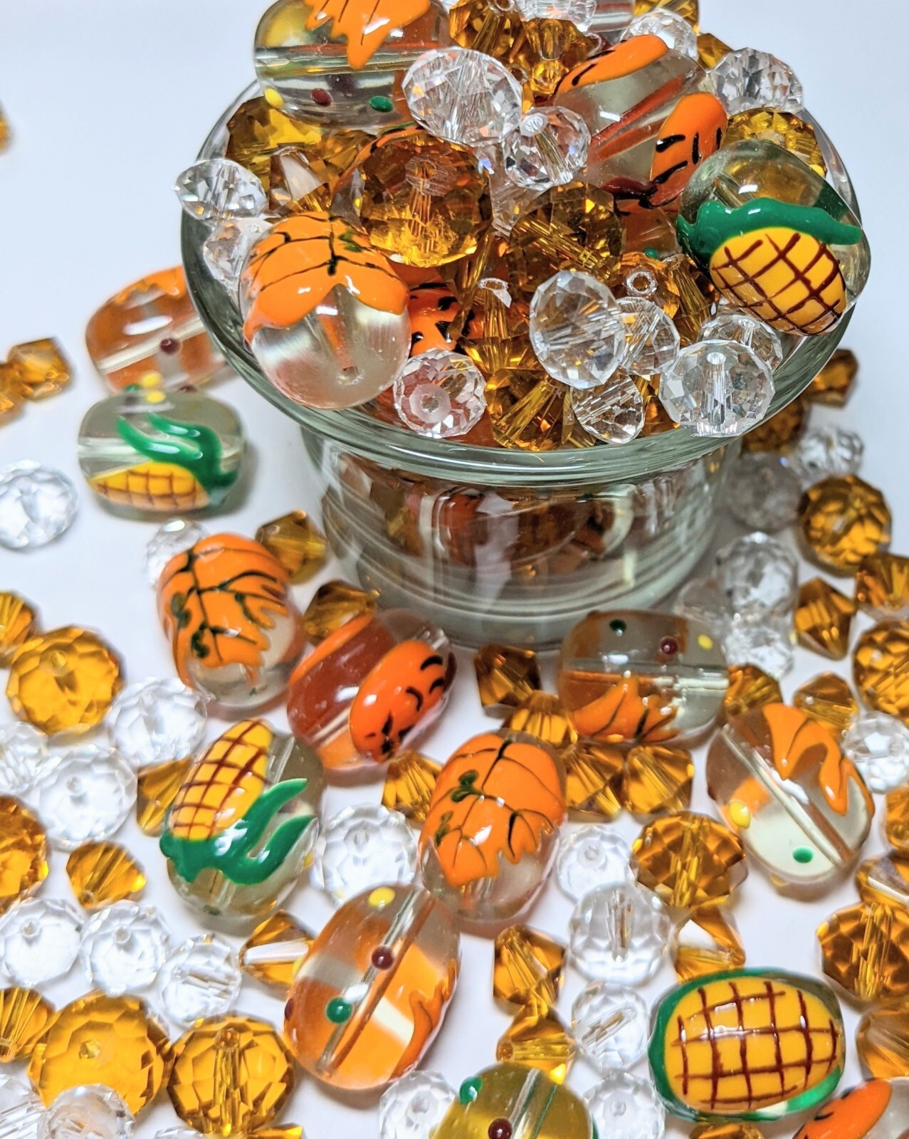 Thanksgiving Beads Fall Beads Glass Beads Pumpkin Corn Maple Leaf DIY 100pc