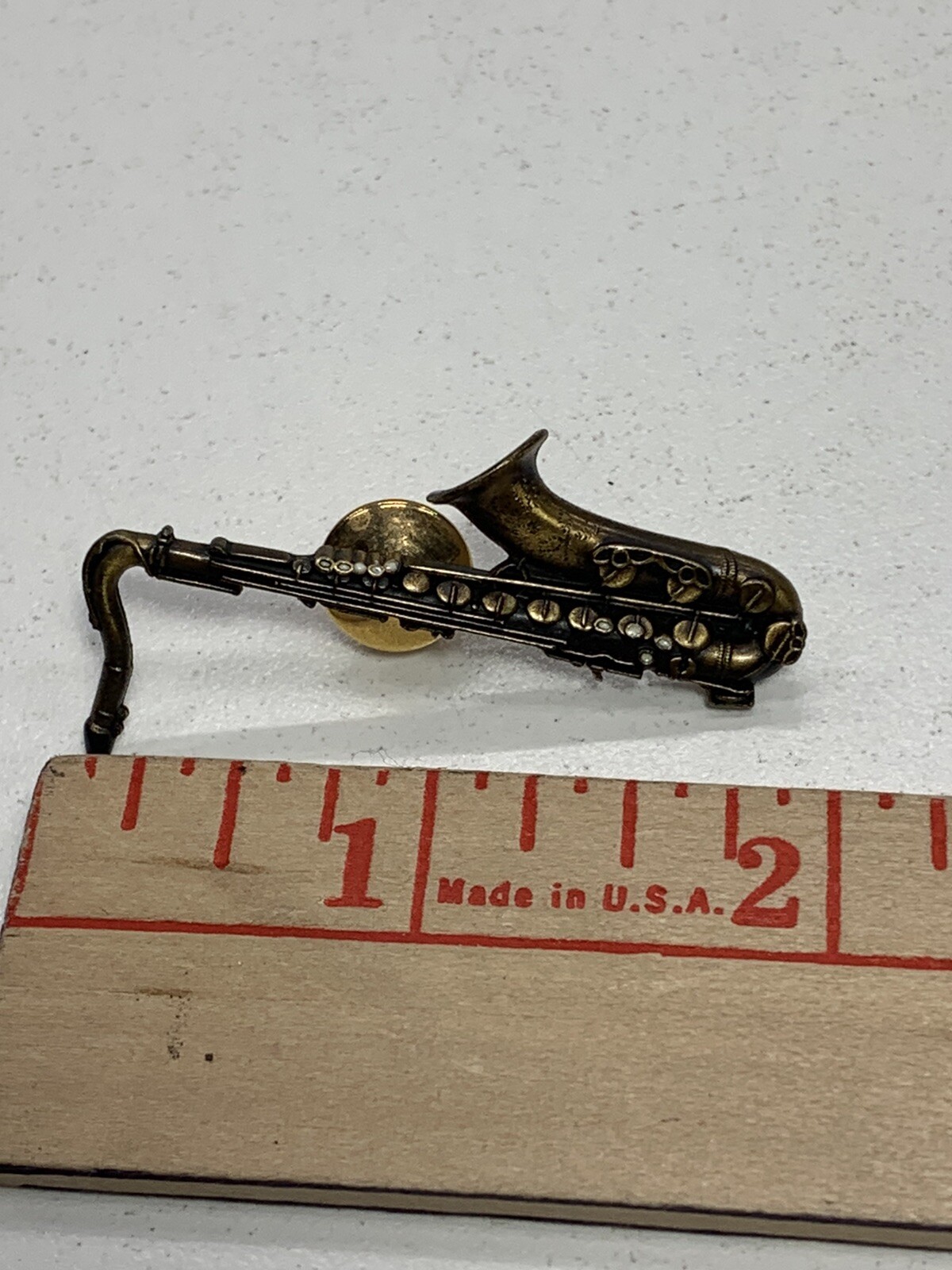 Future Primitive Saxophone Lapel Pin Tie Tack Gold Tone Musical Instrument 2”