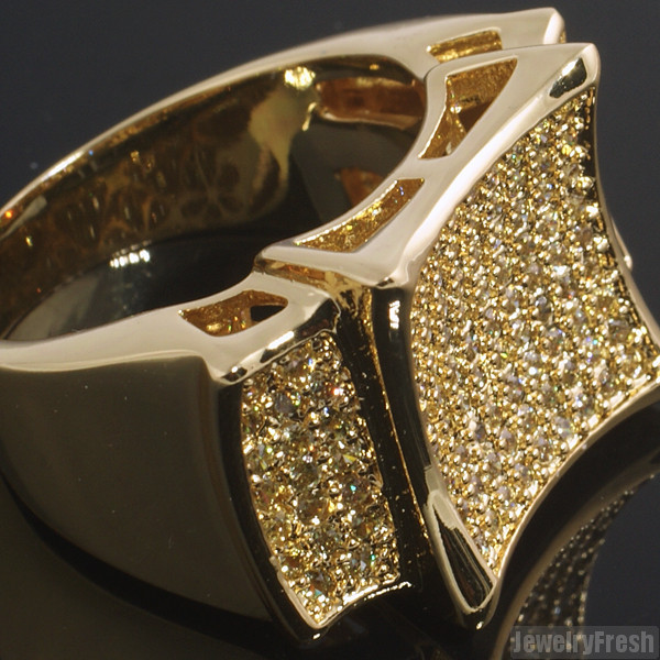18K Gold Finish Canary Large Kite Micropave CZ Mens Ring