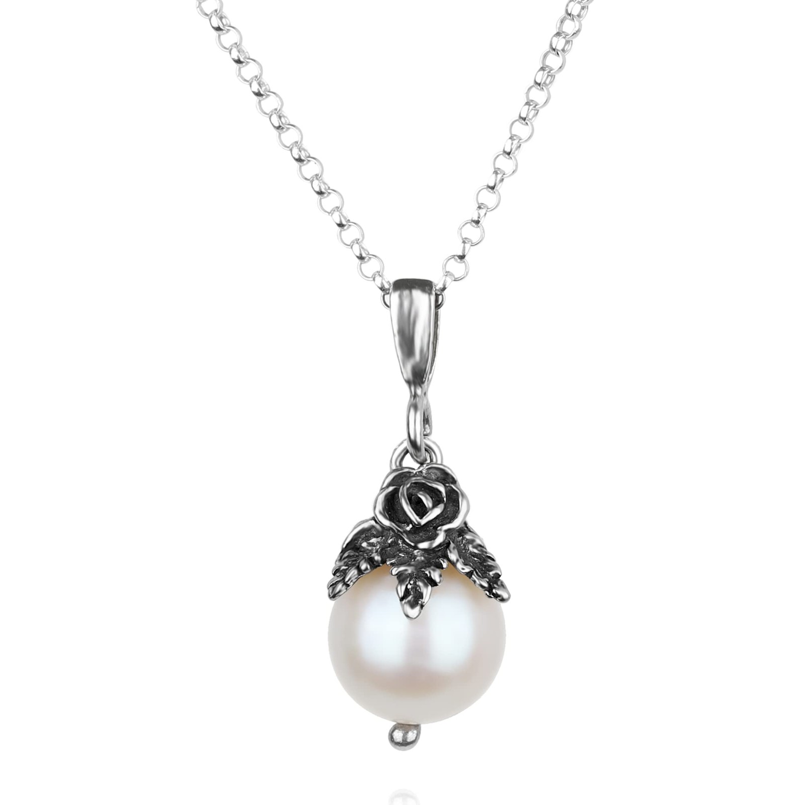 Paz Creations 925 Sterling Silver Pearl Pendant Necklace with Round Ball-Shap…