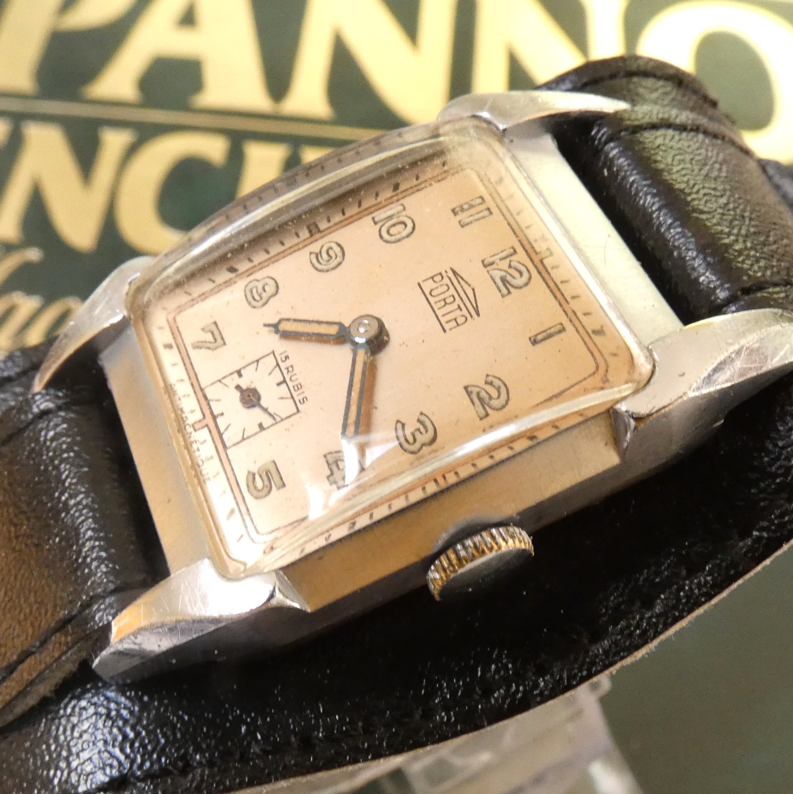Vintage Art Deco PORTA 1930s German Tank Watch PUW 15 Rubis Tested Works Great