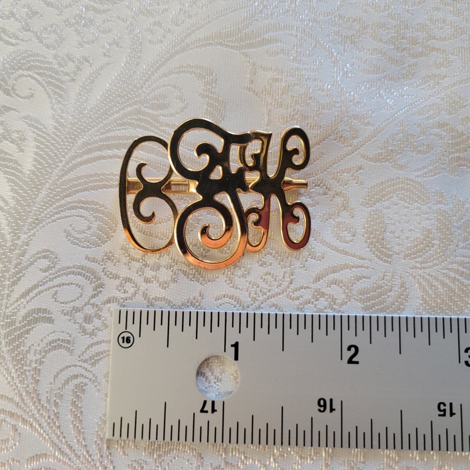 C K F initials brooch personalized monogram pin gold tone letters gift present