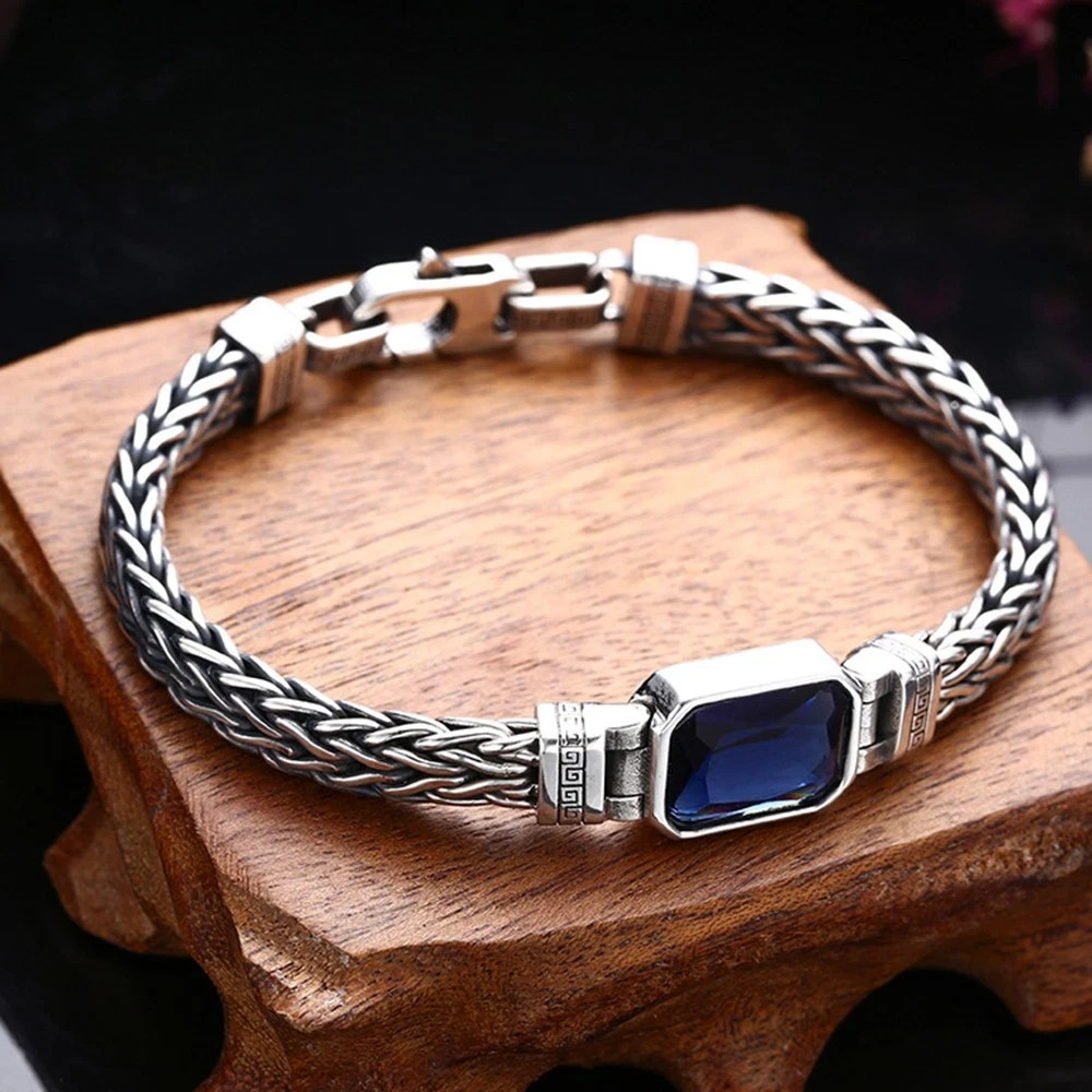 Pure S925 Sterling Silver Chain 12mm Braided Wheat Link Bracelet 7.9inch 34-35g
