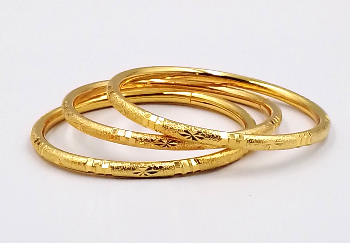 Set 3 Bangle Bracelets 23K 24K Thai Baht Gold GP Filled Women Girls Gift 5.7 cm